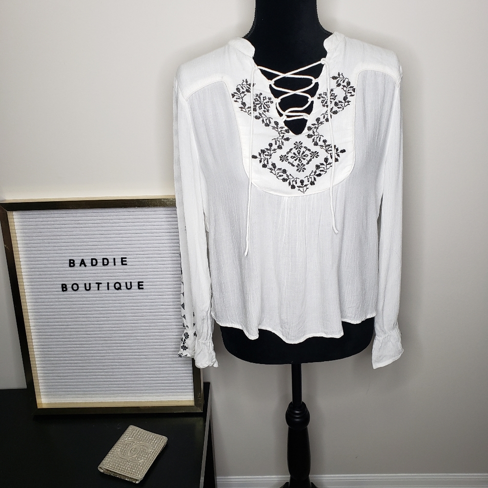 Walter Baker embroidered blouse tie up neck